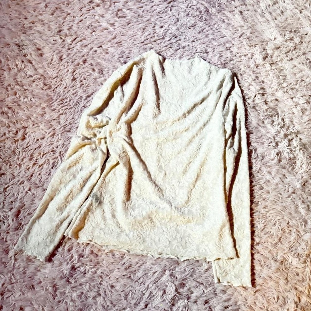 Cream Lace Sheer Bridal Coquette Floral Fairy Layering Mock Neck Top Womens M